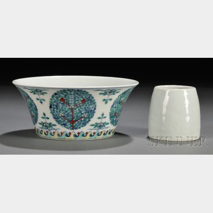 Blanc de Chine Water Coupe and Doucai Bowl