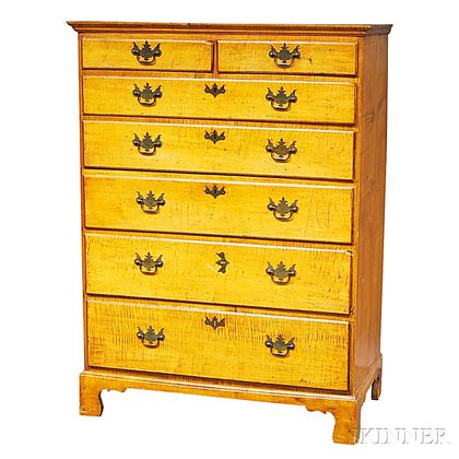 Chippendale Tiger Maple Tall Chest