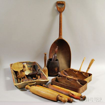 Group of Turned and Carved Wood Domestic Items