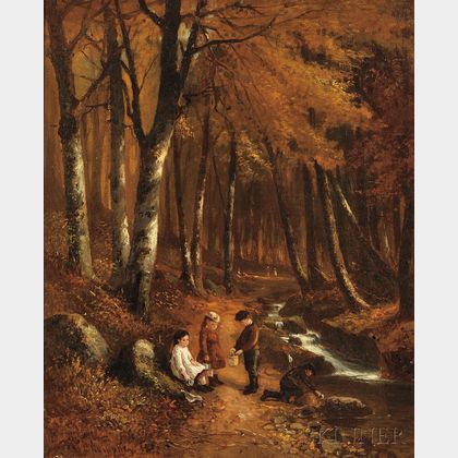 Benjamin Champney (American, 1817-1907) Children by a Forest Stream, Autumn