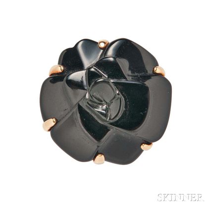 18kt Gold and Onyx "Camelia" Ring, Chanel