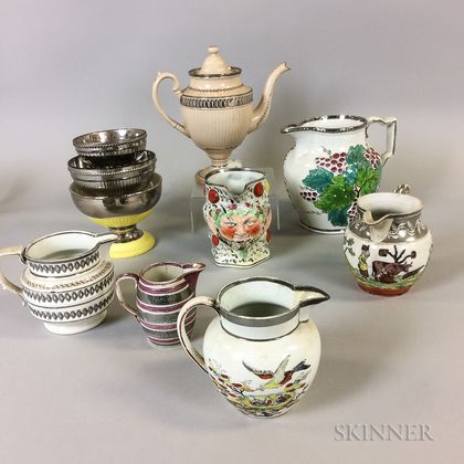 Ten Silver Lustre Ceramic Tableware Items