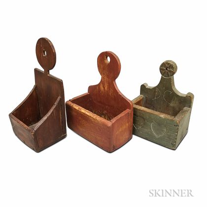 Three Carved and Painted Pine Hanging Wall Boxes