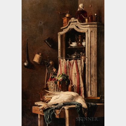 Attributed to François Cornelis Knoll (Dutch, 1771-1827) Still Life with Cupboard, Vegetables, and Game