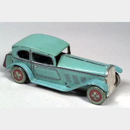 English Blue Lithographed Tin Wind-up Limousine