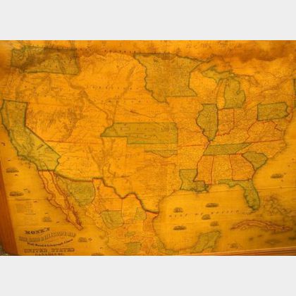 Framed Monk's Railroad & Telegraph Map in the United States