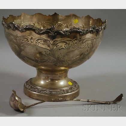Large Rococo-style Silver-plated Footed Punch Bowl with a Ladle