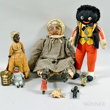 Group of Black Dolls and Carved and Painted Figures. Estimate $200-250
