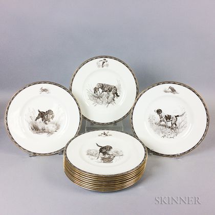 Set of Twelve Wedgwood Porcelain American Sporting Dog Plates