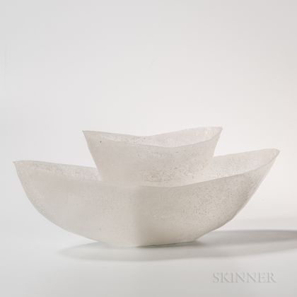 Etsuko Nishi White Boat Art Glass Sculpture