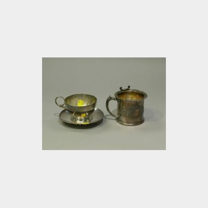 Pairpoint Silver Plated Cup and Saucer, Shaving Mug and Aesthetic Reticulated Basket. 