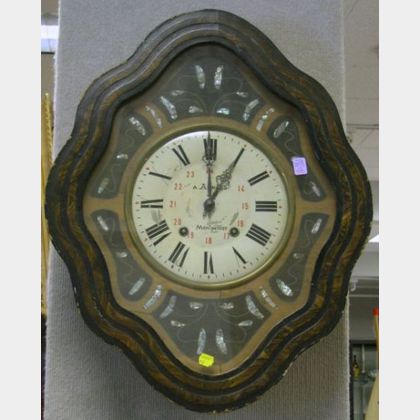 French Grain Painted and Mother-of-Pearl Inlaid Wall Clock