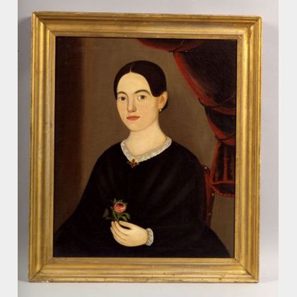 Attributed to William W. Kennedy (American, 1817-1871) Portrait of a Young Woman Holding a Red Rose.