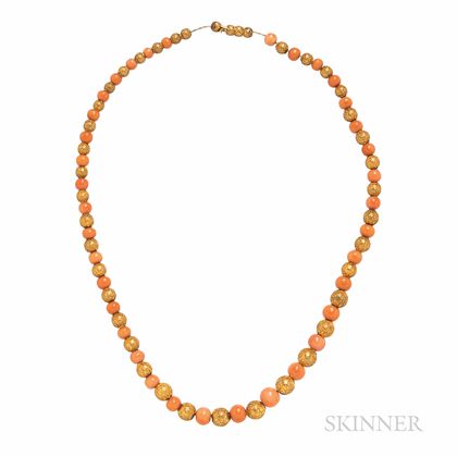 Antique 14kt Gold and Coral Bead Necklace