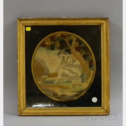 Giltwood Framed 19th Century English Silk Needlework and Painted Panel "Mariah's Journey,"