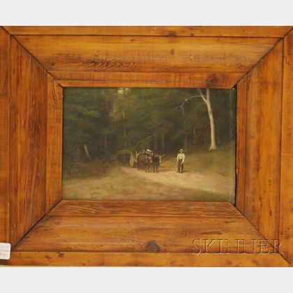 American School, 19th Century Oxcarts and Driver on a Woodland Road.