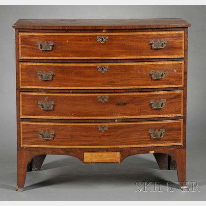 Federal Birch and Bird's-eye Maple and Wavy Birch Veneer Bowfront Chest of Drawers