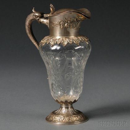 Theodore Starr Cut Glass and Sterling Silver Ewer