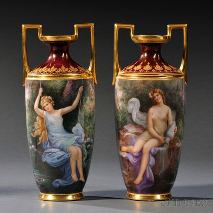 Pair of Vienna Porcelain Hand-painted Vases