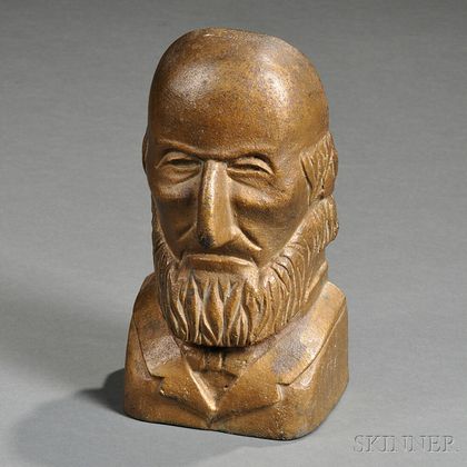 Gold-painted Cast Iron Bust of a Bald Bearded Man