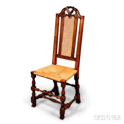 William and Mary Caned Carved Beech Side Chair
