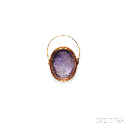Antique Gold and Amethyst Intaglio Swivel Ring