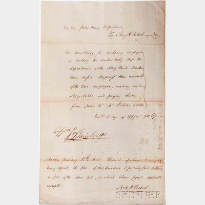 Bainbridge, Commodore William (1774-1833) Receipt Signed, 1814.