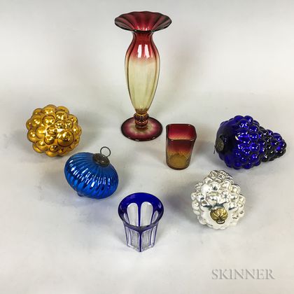 Two Amberina Glass Overlay Tumblers and Four Kugels.