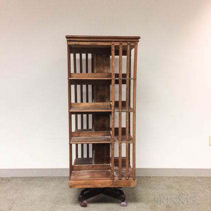 Oak Four-tier Revolving Bookcase