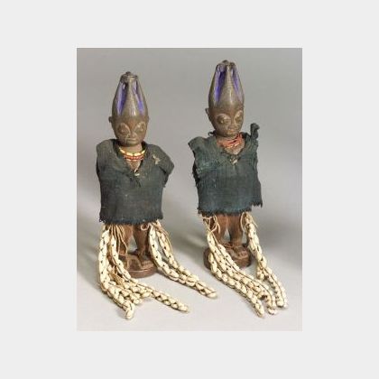African Carved Wood Twin Female Ibeji Dolls