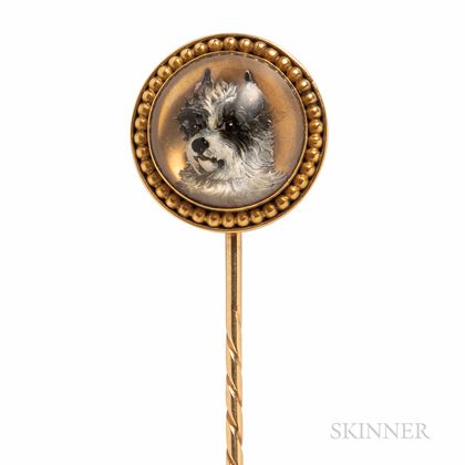 Antique Gold and Reverse-painted Crystal Stickpin