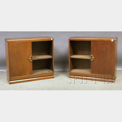 Pair of Modern Walnut Veneer Side Cabinets
