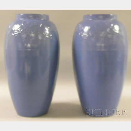 Pair of Blue Glazed Art Pottery Vases