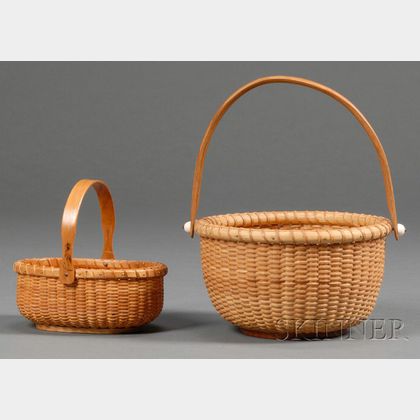 Two Small Woven Cane Nantucket Baskets