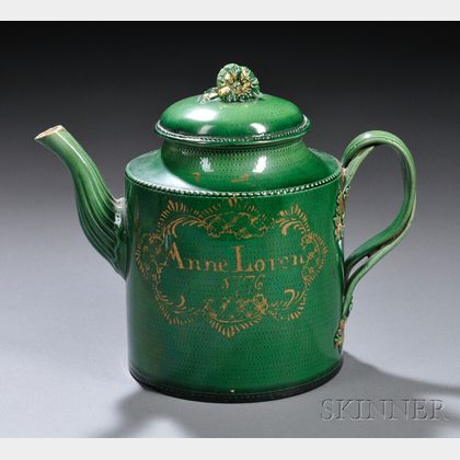 Yorkshire Green-glazed Creamware Teapot and Cover