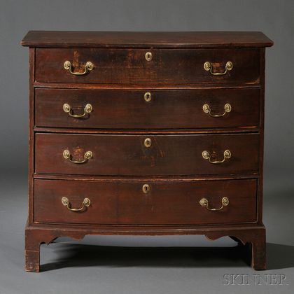 Federal Red-painted Bowfront Chest of Drawers