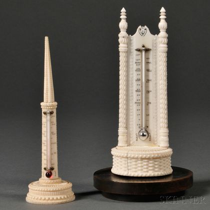 Two Ornamentally Turned Ivory Thermometers