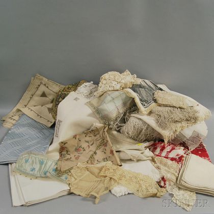 Large Group of Embroidered Cotton and Lace Table Linens and Textiles