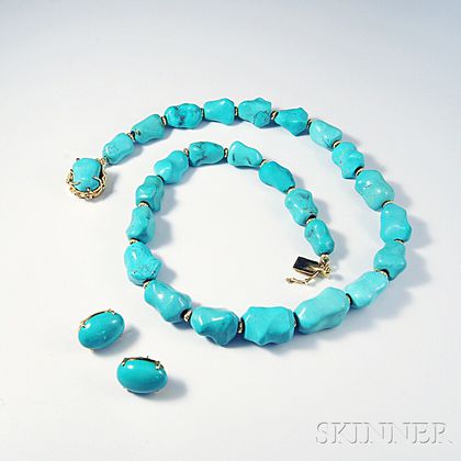 14kt Gold and Turquoise Necklace and Earrings