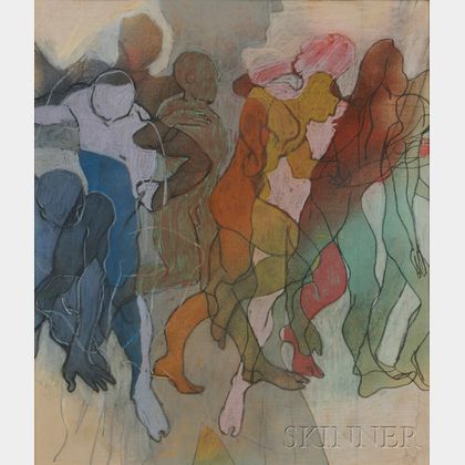 Aedwyn Darrol (American, 20th Century),Untitled Abstract Group of Figures, Initialed and dated AD 73 l.r., Condition: Minor toning 