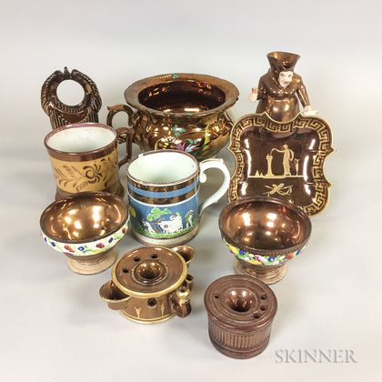Ten Copper Lustre Ceramic Items