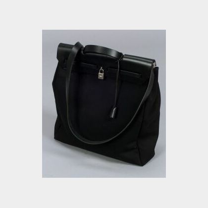 Black Leather and Canvas &#34;Herbag&#34; Bag