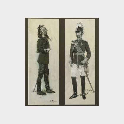 (William) Gilbert Gaul (American, 1855-1919) Lot of Two Figural Studies of Soldiers