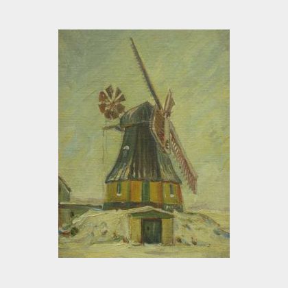 Framed Oil of a Windmill. 