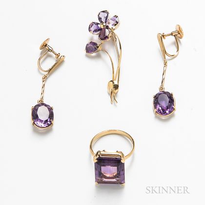 Group of 18kt Gold and Amethyst Jewelry