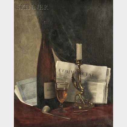 Clarence Drew Bartlett (American, b. 1860) Still Life with Newspaper, Candle, Pipe, and Wine Glass