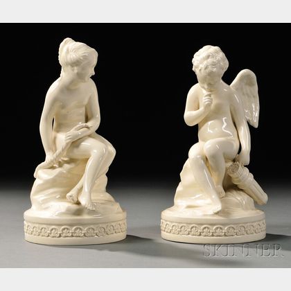 Pair of Wedgwood Queen's Ware Cupid and Psyche Figures