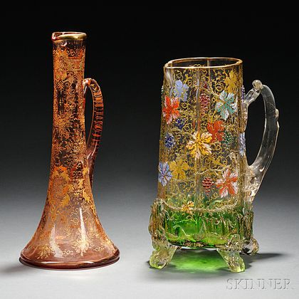 Two Pieces of Moser-type Gilded and Enameled Glass