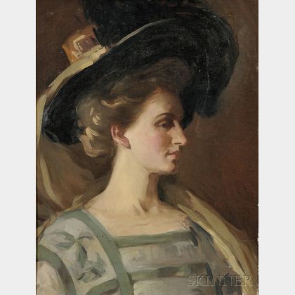 Elizabeth Vila Taylor Watson (American, 1863-1949) Profile of a Woman with Portrait Hat