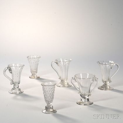 Six Colorless Blown Jelly Glasses